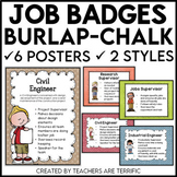 Job Badges for STEM and Science in Burlap and Chalkboard
