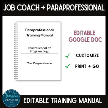 Preview of Job Coach and Paraprofessional Training Manual | Editable 