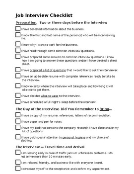 Preview of Job Interview Checklist (editable and fillable resource)