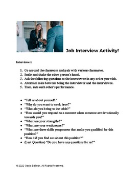 Preview of Job Interview Interactive Classroom Activity!