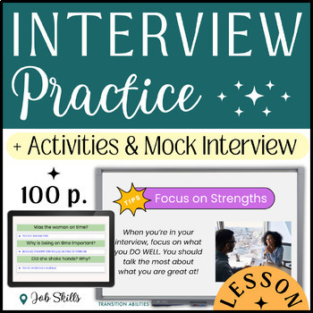 Preview of Job Interview Lesson & Mock Interview | SPED Job Skills Activity & Video Models