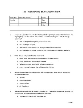 Preview of Job Interviewing Skills Pre/Post Assessment