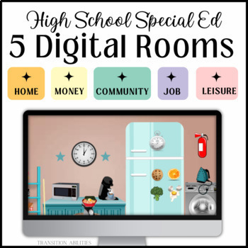 Preview of Job, Life & Leisure Skills | Interactive Virtual Rooms | SPED HS Transition