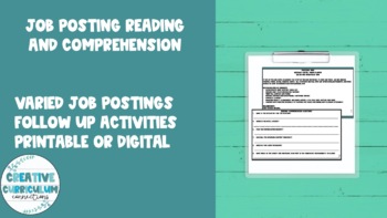 Preview of Job Posting Reading and Comprehension Printable and Digital Activites