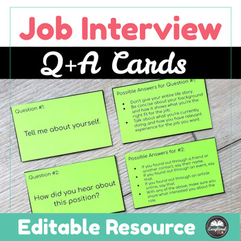 Preview of Job Interview Q&A - Editable Question + Answer Cards - Career Readiness Activity