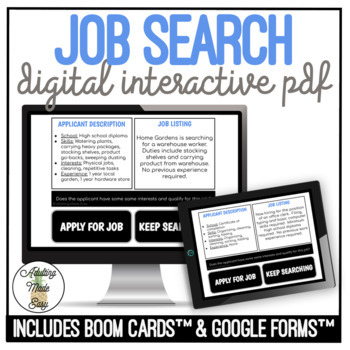Preview of Job Search - Interests & Qualifications Digital Interactive Activity