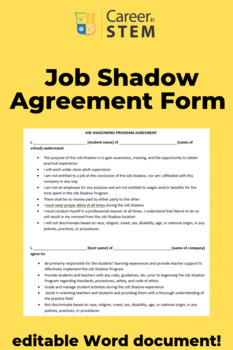 Preview of Job Shadow Agreement Form, English & Spanish