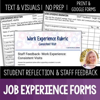 Preview of Job Shadow Student Reflection & Staff Feedback Forms. Vocational Work Experience