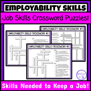 Preview of Job Skills Crossword Puzzles Worksheets Special Education Vocation Career Day