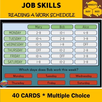 Preview of Job Skills- Reading Work Schedules- Boom Cards