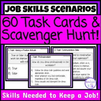 Preview of Job Skills Scenario Task Cards and Write the Room Activities Employability SPED