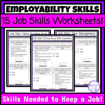Preview of Job Skills Scenario Worksheets Packet Vocational Employability Special Ed