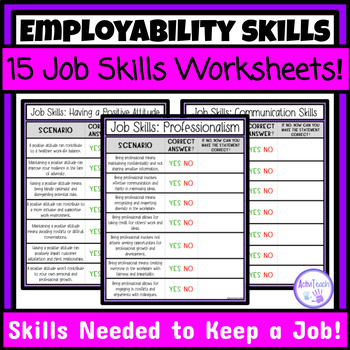 Preview of Job Skills Scenario Worksheets Packet Vocational Workplace Scenarios Special Ed