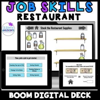 Preview of Job Skills- WORKING IN A RESTAURANT-  BOOM Digital Task Cards