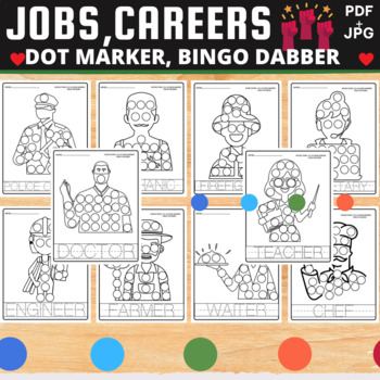 Preview of Jobs,Careers Dot Marker Activity, Bingo Dabber,Labor Day Worksheets