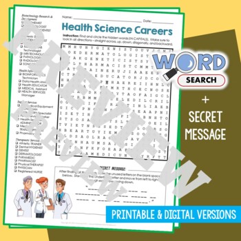 Preview of Jobs & Careers in HEALTH SCIENCE Word Search Puzzle Activity Worksheet