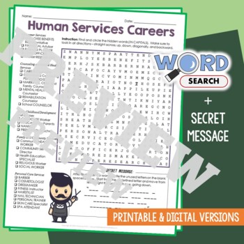 Preview of Jobs & Careers in HUMAN SERVICES Word Search Puzzle Activity Worksheet