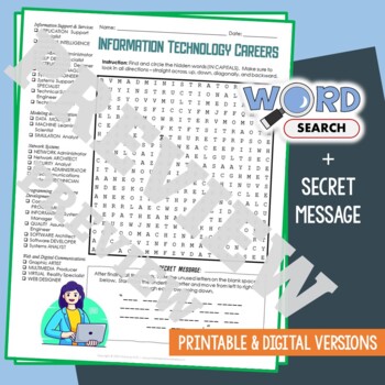 Preview of Jobs & Careers in INFORMATION TECHNOLOGY Word Search Puzzle Activity Worksheet