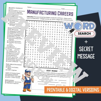 Preview of Jobs & Careers in MANUFACTURING Word Search Puzzle Activity Worksheet