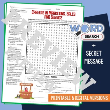 Preview of Jobs, Careers in MARKETING SALES & SERVICE Word Search Puzzle Activity Worksheet