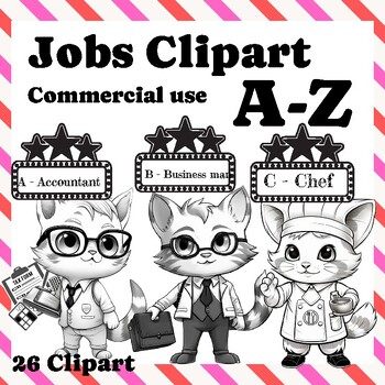 Preview of Jobs Clipart set A-Z/ Career Clipart/ Cute cat clipart