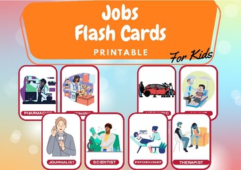 Preview of Jobs Printable Flash Cards 50 Matching Kids Flash Card Learning Homeschool Print