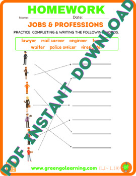 Preview of Jobs & Professions/ ESL PDF HOMEWORK/ LABOR DAY INSPIRATION