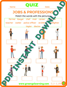 Preview of Jobs & Professions / ESL PDF QUIZ / LABOR DAY INSPIRATION
