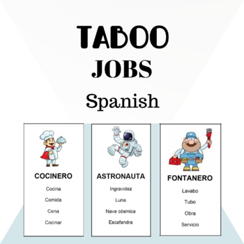 Preview of Jobs Taboo (Spanish) - 36 cards with/without pictures & Editable Templates