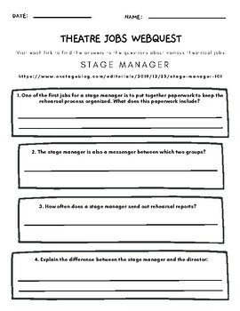 Preview of Jobs in Theatre Webquest