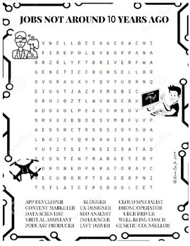 Preview of Jobs not around 10 years ago Wordsearch Worksheet