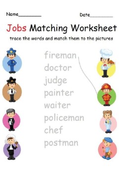 Jobs-themed Matching Worksheet by Dancing Donut | TPT