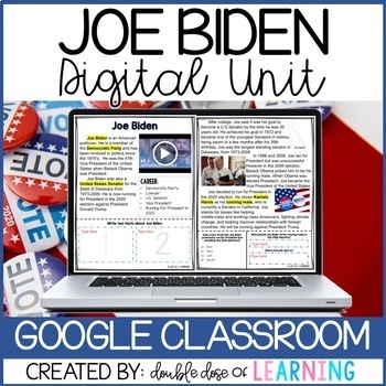 Preview of Joe Biden Election 2020 DIGITAL Distance Learning Unit for GOOGLE Classroom