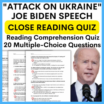 Preview of Joe Biden "Russia's Attack" Multiple Choice Close Reading & Analysis Quiz