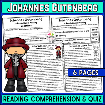 Preview of Johannes Gutenberg Nonfiction Reading: Inventors Day Comprehension & Questions