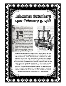 Preview of Johannes Gutenberg - Printing Press - History - Information/Coloring Sheet
