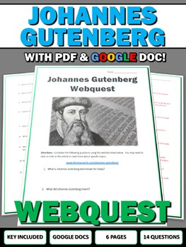 Preview of Johannes Gutenberg - Webquest with Key (Google Doc Included)