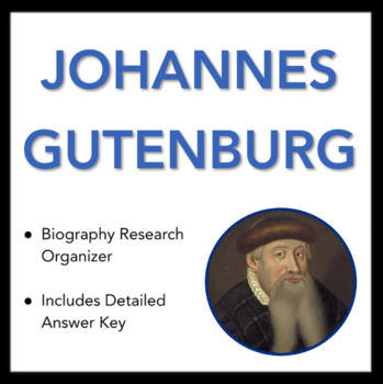 Preview of Johannes Gutenberg Worksheet - Biography Research Organizer, with Answer Key