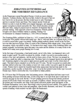 Preview of Johannes Gutenberg Biography Worksheet and Crossword Puzzle