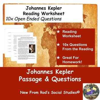 Preview of Johannes Kepler Reading Worksheet **Editable**