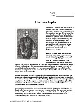 Preview of Johannes Kepler Worksheet