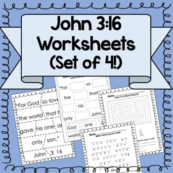 Preview of John 3:16 Bible Verse Sunday School Worksheet Set