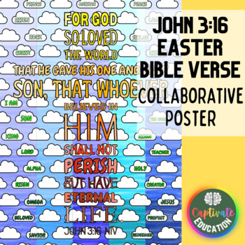 Preview of John 3:16 Bible Verse Collaborative Poster Coloring Christian Easter Activity