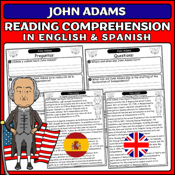 Preview of John Adams: Presidents' Day Nonfiction Reading Passage (English & Spanish)