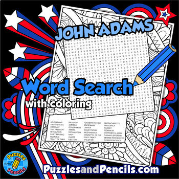 Preview of John Adams Word Search Puzzle with Coloring | Founding Fathers Wordsearch