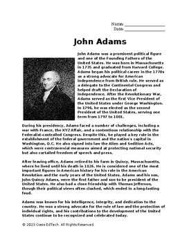 Preview of John Adams Worksheet