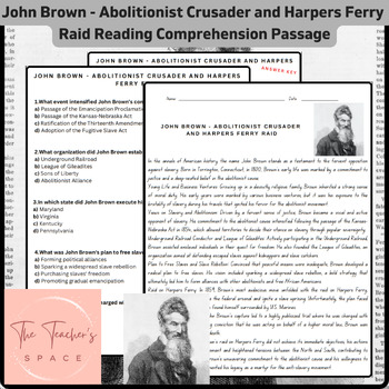 Preview of John Brown - Abolitionist Crusader and Harpers Ferry Raid Reading Comprehension