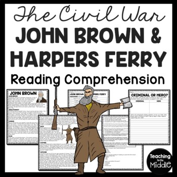 Preview of John Brown & the Harpers Ferry Raid Reading Comprehension Worksheet Civil War