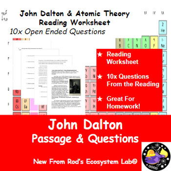 Preview of John Dalton & Atomic Theory Chemistry Reading Worksheet **Editable**
