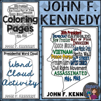 John F Kennedy Jfk Coloring Page And Word Cloud Activity